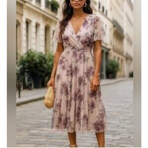 Candalite Mesh Floral‎ A-line Midi Dress in Blush Pink Sz XL